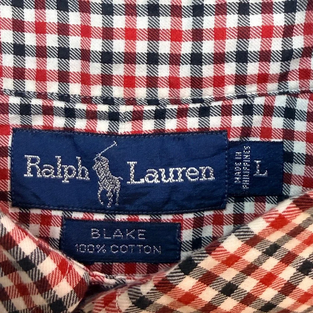 Vinrag Ralph Lauren Button Down Men Large Red‎ Gingham Blake Check Shirt